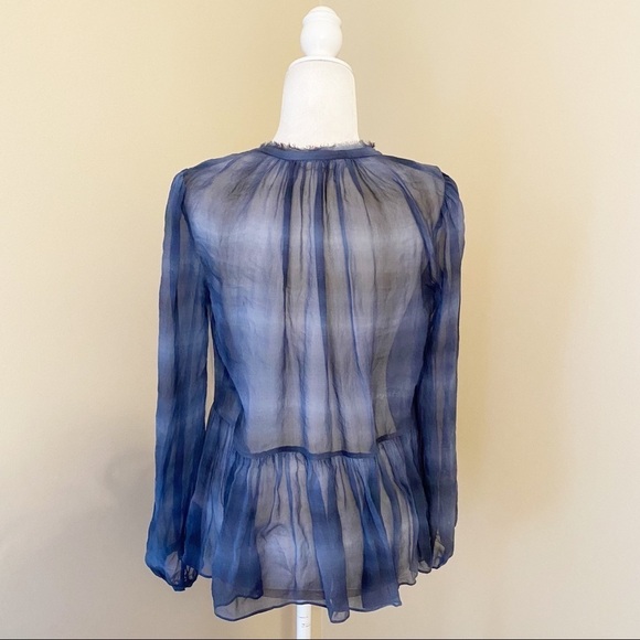 Rebecca Taylor 100% Silk Sheer Fray Collar Blouse - 4 - Picture 4 of 13